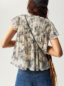 Bohemela Women's Vacation Floral Pattern Blouse - Apricot - View 2