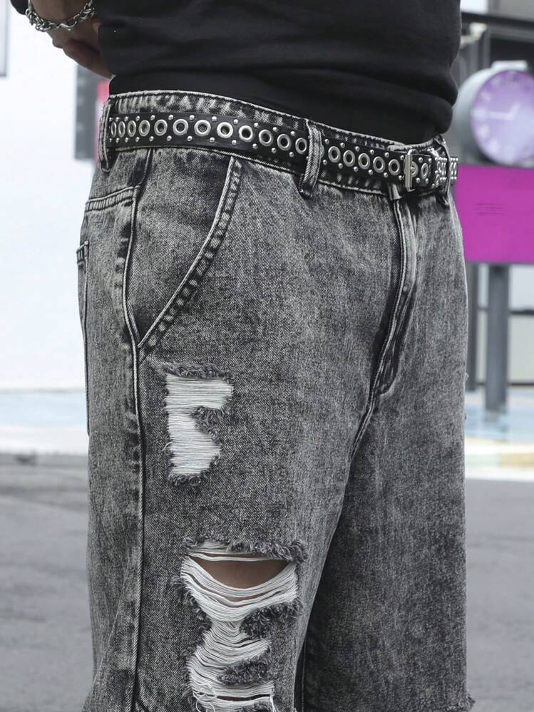 Manfinity LEGND Denim Denim Masculinos Desgastados Simples para Uso Diário - Cinza - Visão 6