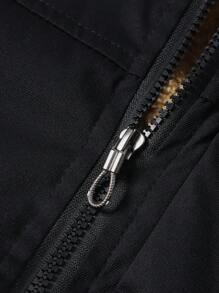 Manfinity Homme Men Work Going Out Hooded Black Sherpa Jacket, Outdoor Windbreaker For Friends, Husband, Boyfriend Gifts