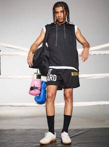 Manfinity Sport Corelite Boyfriend Style Men Letter Graphic Drawstring Waist Sports Shorts Gym Shorts Sweat Pants Black Shorts - Black - View 4