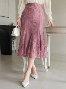 DAZY Gonna lunga ed elegante da donna con volant e motivo a coda di pesce in pizzo