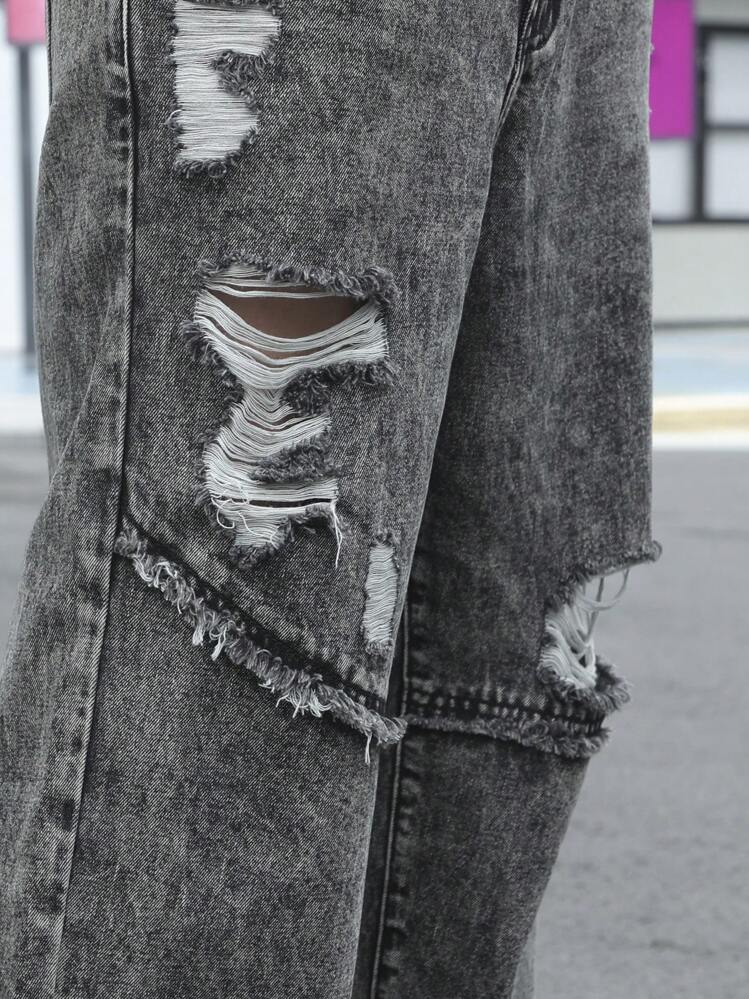Manfinity LEGND Denim Denim Masculinos Desgastados Simples para Uso Diário - Cinza - Visão 7