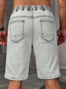 Manfinity Homme 男士抽绳口袋时尚日常休闲牛仔短裤 - 灰色 - 查看 2