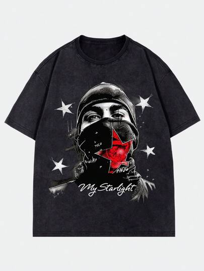 Street Life Camiseta de manga corta con estampado gráfico vintage desgastado para hombres