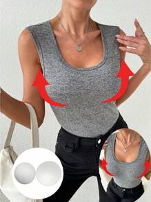 Chiquease Blusa sencilla y casual de unicolor, cuello redondo y sin mangas para mujer