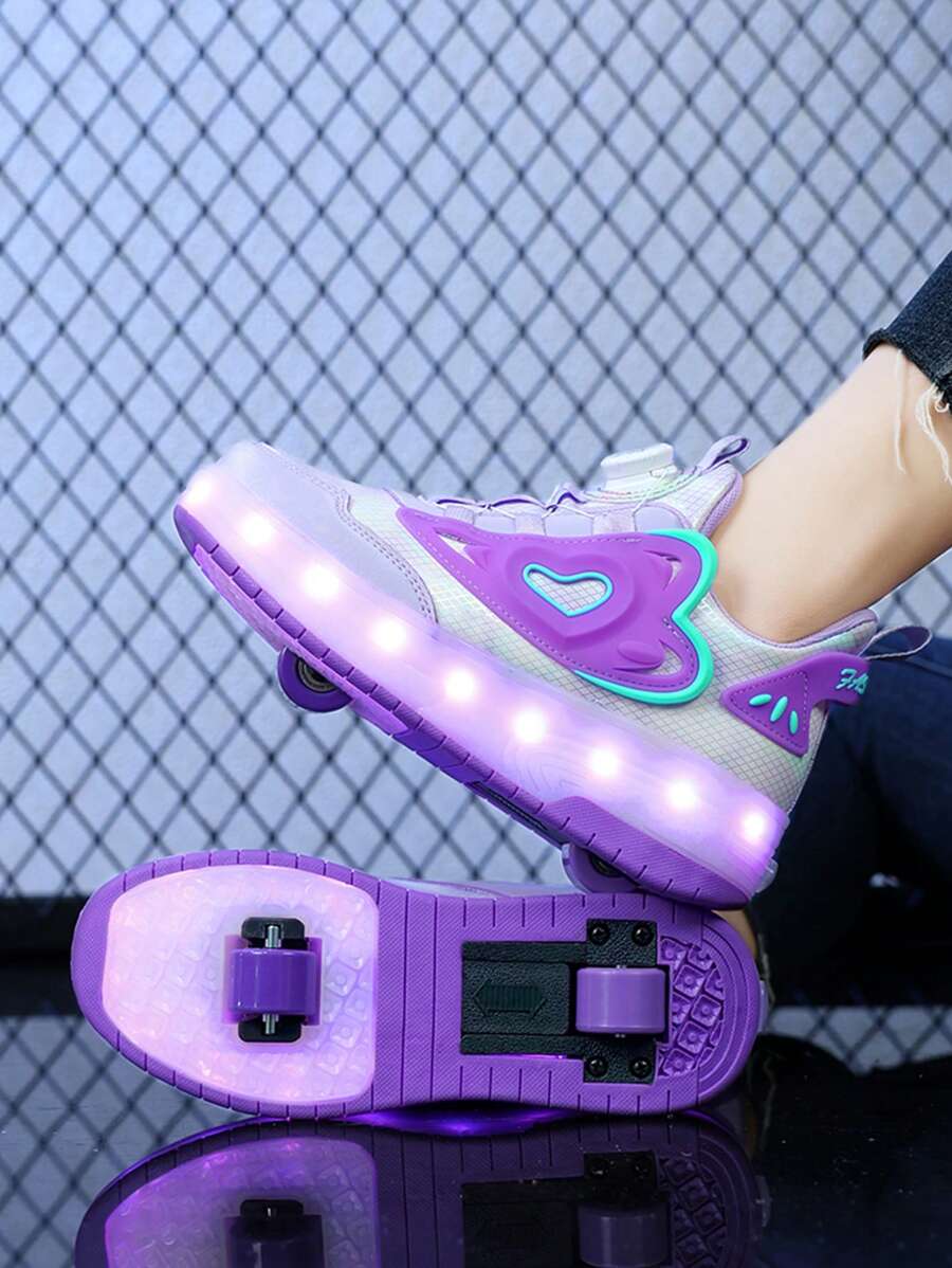 Zapatos de patines con luz LED para niños recargables con múltiples modos, soporte removible, decoración de plástico con forma de corazón, ajuste de hebilla y diseño elegante, fácil de poner y quitar, adecuado para patinar en interiores y exteriores en primavera/otoño. - Multicolor - Ver 1