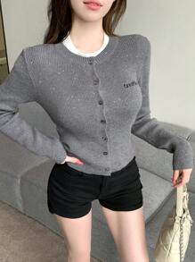 Dazy X KIMYOUJUNG Collection Women's Solid Color Simple Casual Long Sleeve Cardigan,Fall Clothes - Grey - View 7