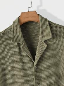 Manfinity VCAY 2 piezas Conjunto casual de unicolor minimalista de camiseta de manga corta y pantalones cortos de punto para hombre - Verde militar - Ver 3