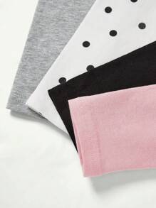 Cozy Pixies 4 件装女婴休闲波尔卡圆点印花纯色紧身裤套装 - 粉色 - 查看 8