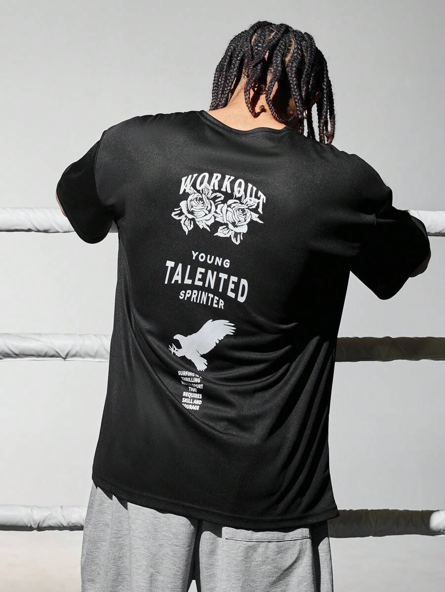 Gym Rark Camiseta deportiva básica con gráfico de eslogan para hombre, parte superior transpirable para entrenamiento - Negro - View 1
