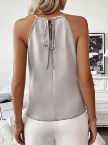 Chiquease Kvinnor ärmlös dragsnöre Rem Sequin Flower Sexig Camisole - Grå - Visa 2