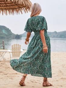 SHEIN Clasi Rochie de mărime mare, casual, cu imprimeu peste tot - Verde - Vizualizare 2