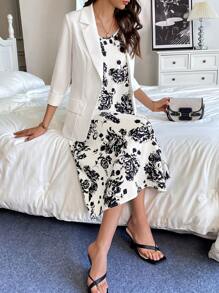 Chiquease 法式优雅通勤印花吊带女士套装 - 彩色 - 查看 1