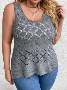 SHEIN CURVE+ Plus Size Women's Solid Color Simple Sleeveless Sweater Tank Top - Grey - View 1