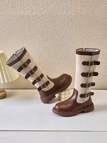 女童靴子冬秋季靴子新款真皮靴子儿童高筒靴 - 棕色 - 查看 4