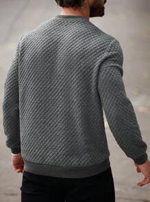 Manfinity Homme Men's Minimalist Casual Daily Wear Pullover Sweatshirt Urban Crew Neck Long Sleeve Casual Dark Grey Sweatshirt, For Friends, Husband, Boyfriend Gifts, For Fall - Grey - View 2