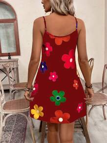 Breezaya Women's Sleeveless Floral Allover Print Mini Dress - Burgundy - View 3