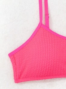SHEIN Swim 3pcs/Set Women's Summer Beach Solid Color Sexy Bikini Set With Slit Hem Coverup Skirt - Hot Pink - View 8