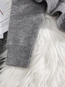 Tween Girl Crew Neck Long Sleeve Ruffle Trim Solid Cute Knit Sweater - Grey - View 5