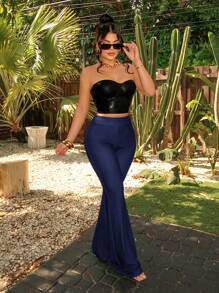 SHEIN SXY Plus Size Women's Solid Color Simple Casual Flare Pants