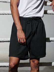 Gym Rark Pantaloni scurți sport casual pentru bărbați, stil iubit, cu imprimeu cu cordon, talie înaltă, lejer, stil iubit, pantaloni scurți negri - Negru - Vizualizare 5