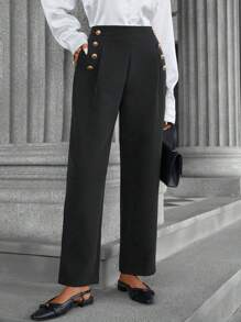 Aveloria Modichic Minimalist Fashion Metal Buckle Cone-Shaped Women Long Pants Fall Cloth For Women - Black - View 1