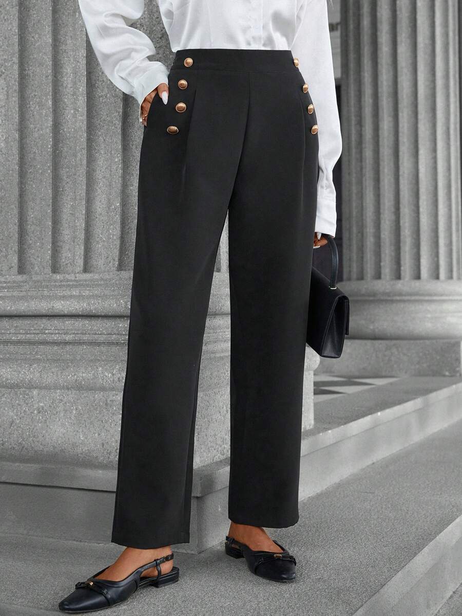 Aveloria Modichic Minimalist Fashion Metal Buckle Cone-Shaped Women Long Pants Fall Cloth For Women - Black - View 1