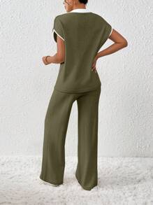 EMERY ROSE 2pcs Women Loose Knit Sweater & Drawstring Pants Coordinate Set - Army Green - View 2