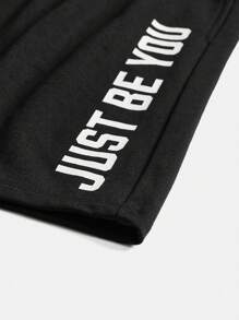 SHEIN Tween Boy Knitted Printed Vest With Slanted Pockets And Drawstring Shorts Sports Two-Piece Set - Black - View 13