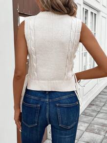 SHEIN LUNE Women's Round Neck Side Slit Criss-Cross Strap Casual Comfortable Commuting Twisted Marl Texture Sweater Vest, Fall/Winter