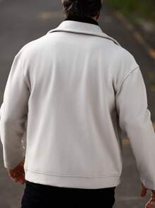 Manfinity Homme 男士春秋纯色白色前拉链长袖摩托车夹克，男士夹克，冬季夹克，秋季男士外出休闲摩托车夹克，适合朋友、丈夫、男朋友的礼物，老款风格 - 杏色 - 查看 2