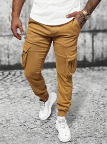 Manfinity Homme Men Casual Straight Leg Pocket Design Trousers - Coffee Brown - View 5