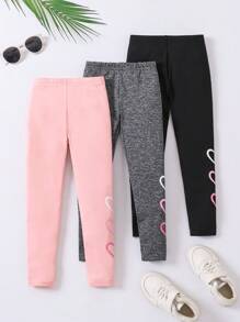 SHEIN 3 件套年轻女孩纯色心形图案休闲紧身裤