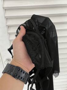 Charlaine 女士纯色蕾丝拼布镂空吊带性感睡衣连衣裙 - 黑色 - 查看 8