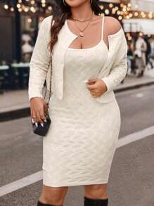 SHEIN LUNE 2 pièces/Set Robe pull en tricot texturé grande taille pour femmes, tenue d'automne élégante et confortable
