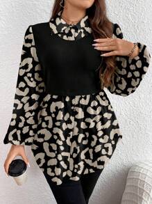 SHEIN LUNE Áo kiểu có cổ 2 trong 1 có cổ in họa tiết da báo xuân hè dành cho nữ Plus Size - Nhiều màu - Xem 5