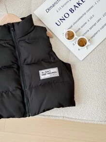 Young Girl Woven Solid Stand Collar Fitted Casual Padded Coat