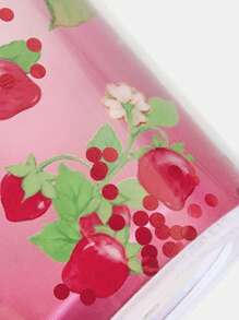 Strawberry Shortcake X SHEIN 650 Ml Cartoon Figure & Strawberry Pattern Transparent Double Layer Cup With Straw,Gift Ideas - Red - View 8