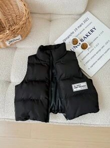 Young Girl Woven Solid Stand Collar Fitted Casual Padded Coat