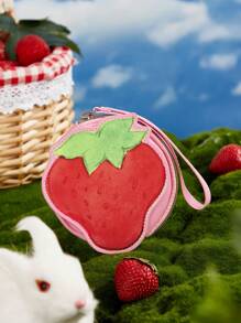 Strawberry Shortcake X SHEIN Ví đựng tiền xu hình nhân vật hoạt hình dễ thương và hình quả dâu tây, ý tưởng quà tặng. - Đỏ - Xem 3