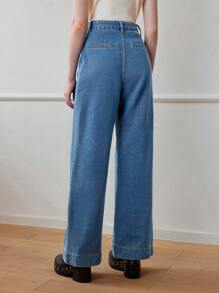 MOTF STUDIO SOLID FOLD PLEATED WIDE LEG JEANS