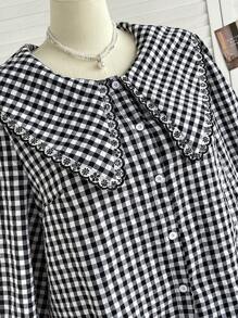 Soleia 大码 WYWH 女式度假领花边衬衫 - 黑與白 - 查看 5