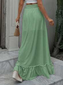RueChic Frill Trim Shirred Detail Ruffle Hem Skirt