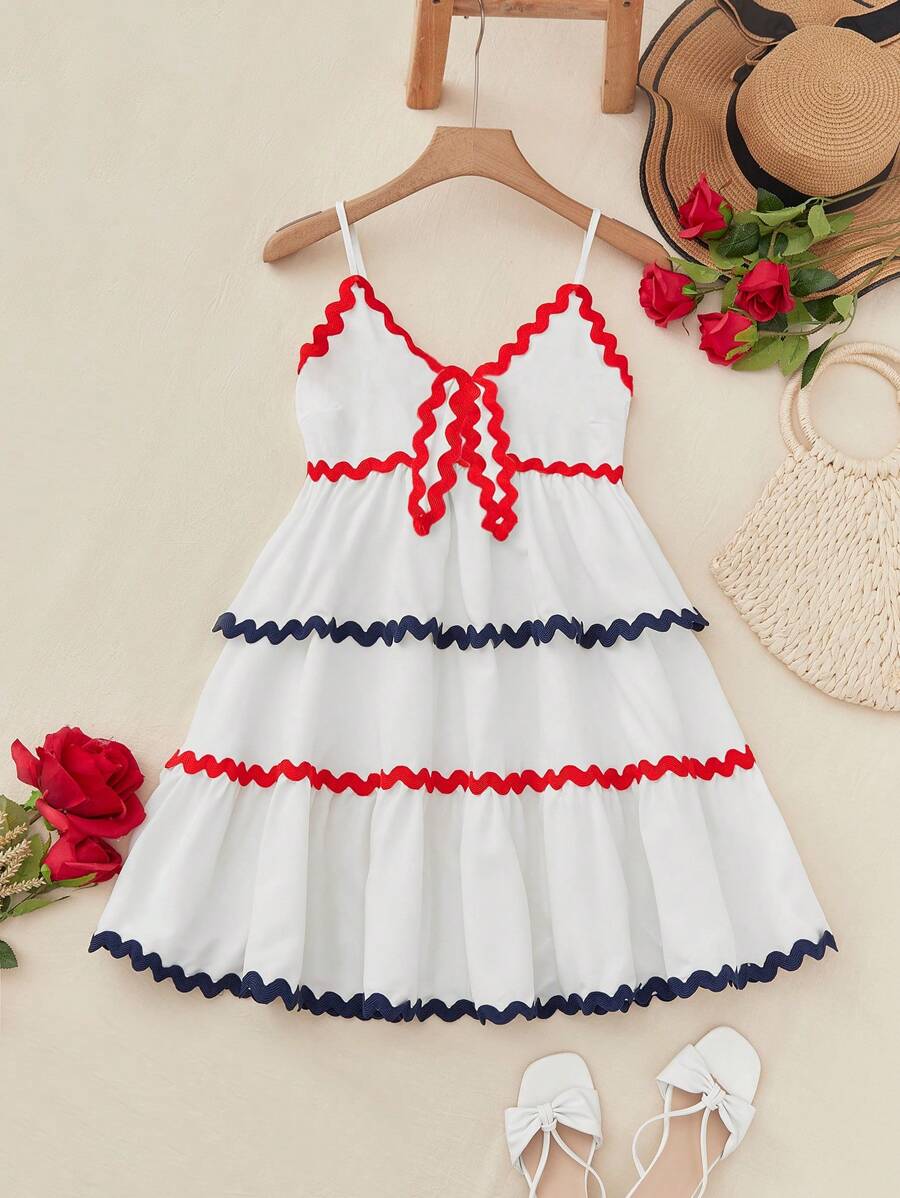 SHEIN VCAY Women's Color Block Border Spaghetti Strap Vacation Dress - Multicolor - View 1