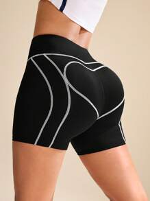 Easithlete Quần short thể thao đơn giản in hàng ngày cho nữ - màu đen - Xem 3