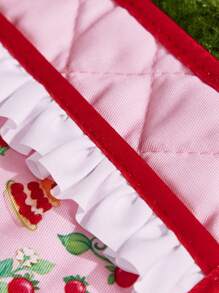 Strawberry Shortcake X SHEIN 1pc Cartoon Character & Strawberry Print Ruffle Trim Heat-Resistant Placemat