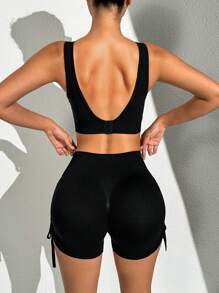 SHEIN Ladies' Solid Color Backless Tank Top And Long Pants Summer Sports Suitwomen Workout Set