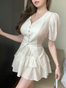 DAZY 2 件套女士夏季休闲纹理半透明衬衫和迷你裙套装