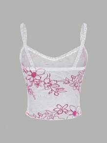 INAWLY Blusa informal de mujer con encaje, parches y pliegues con estampado floral