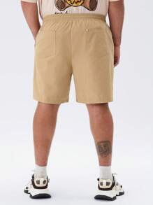 Manfinity VCAY Men's Plus Size Woven Workwear Pockets Studded Mid-Rise Drawstring Shorts Suitable For Summer And Daily Use - Apricot - View 4